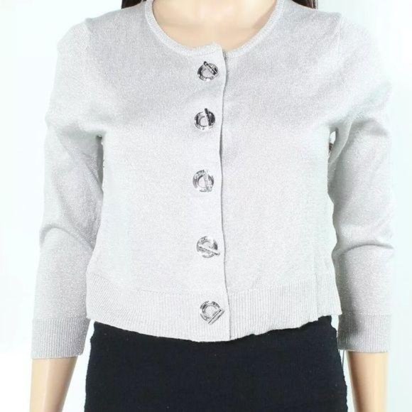 Calvin Klein Sweaters - Calvin Klein Womens Glittery Toggle Closure Cardigan Sweater Silver Large NWT